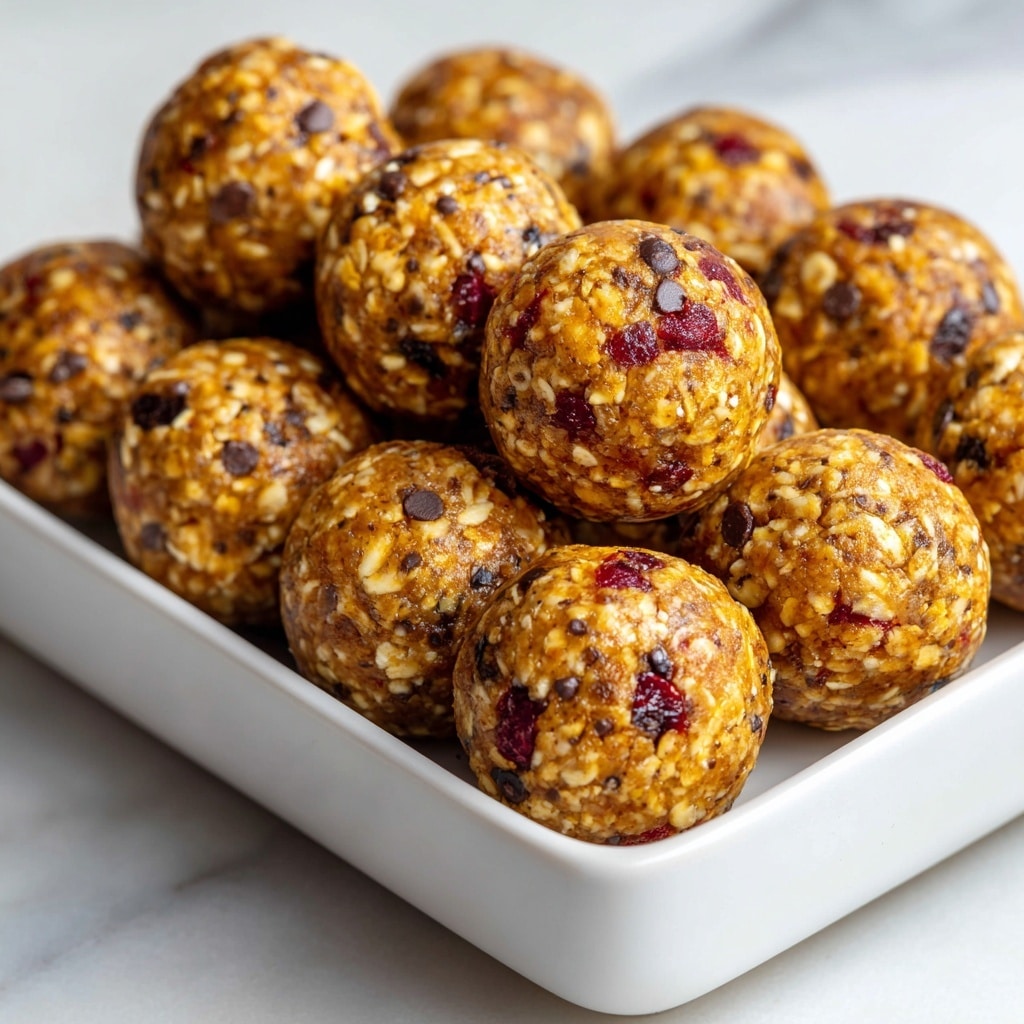 Several round energy balls are tightly packed together on a white plate, placed on a white marbled surface. Each ball shows a rough texture with visible small oats, sesame seeds, and pieces of dried fruit like cranberries mixed with chocolate chips. The colors vary slightly between light golden brown and darker brown, indicating different ingredients or flavors in each ball. The surface of the balls looks sticky and dense, with some uneven lumps and seeds sticking out. photo taken with an iphone --ar 4:5 --v 7