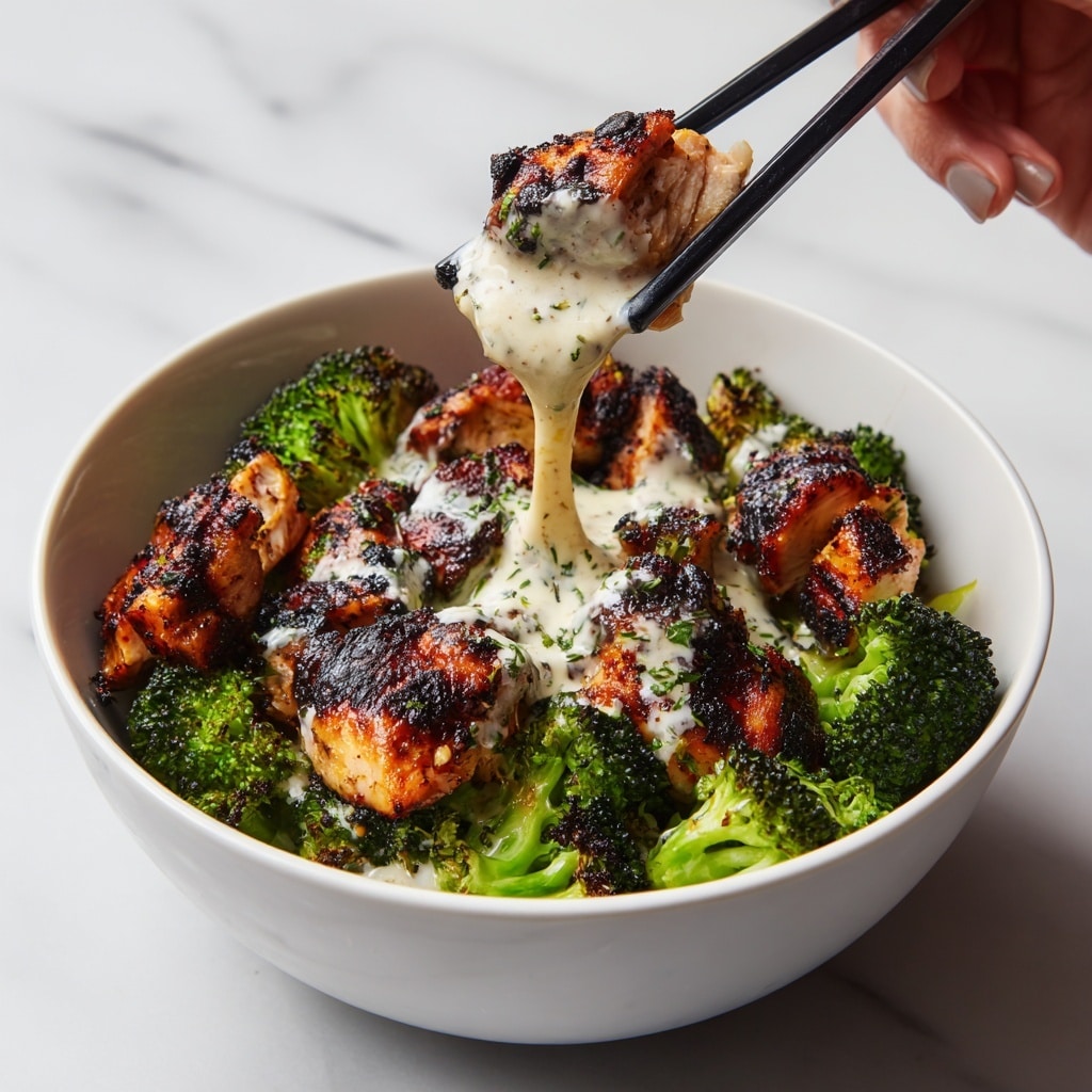 Grilled Chicken & Broccoli Bowls with Creamy Garlic Sauce Recipe
